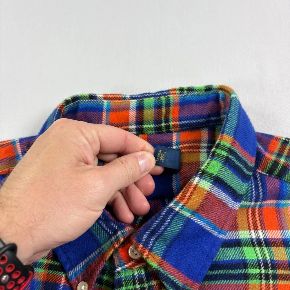 Polo Ralph Lauren Flannel Shirt Mens 2XL Blue Plaid Button Up Long Sleeve Casual